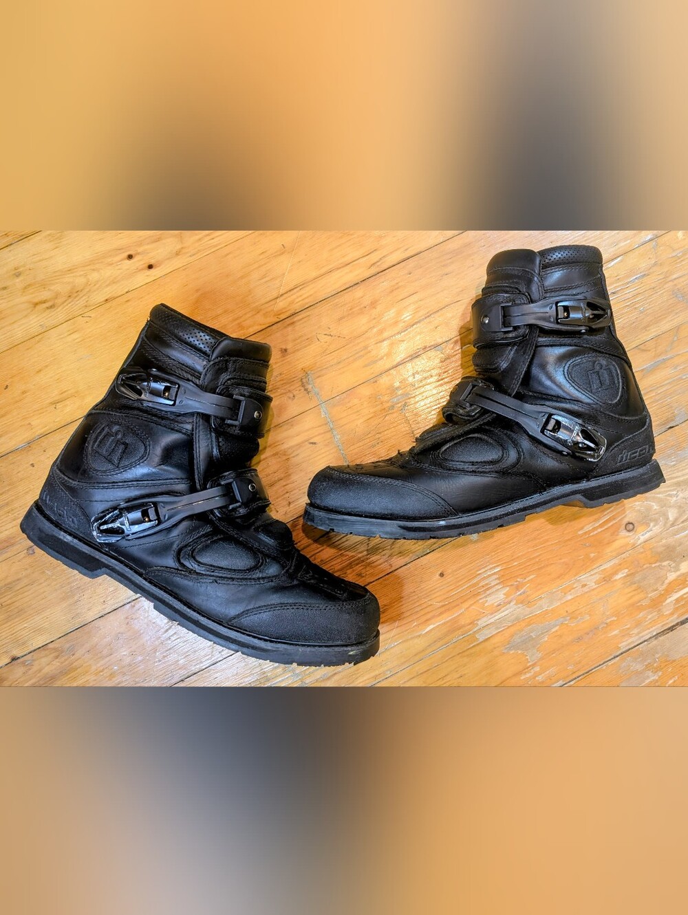 ICON Men's Black Motorcycle Buckle Boots